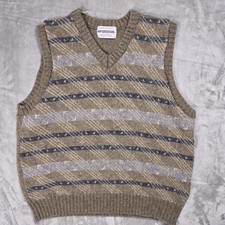 Vintage McGregor Sweater Vest Mens Large Brown Argyle Wool Blend V Neck 80s