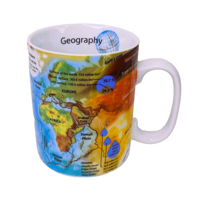KONITZ Geography 16 oz Mug with Tectonic Plates, Earth Facts and World Map NEW