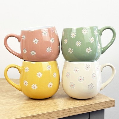 Tassen 4er Set Gänseblümchen Blumen Tee Kaffee Heiße Schokolade Getränke Tassen für Männer Frauen