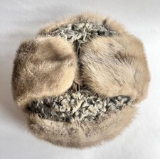 Vintage Men Hat Real Mink Fur Astrakhan Ushanka Cap Russian USSR Warm Winter 56