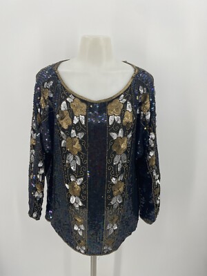 ShoMax Rhinestoned Women Blouse￼ 100% Pure Silk (Extra Large)