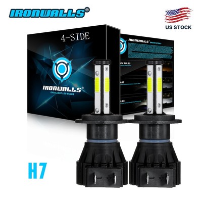 4-sides H7 LED Headlight High/Low Beam Conversion Kit  Bulbs 6000K Plug&Play 2x