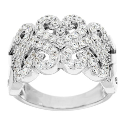 1/2ct Heart Design Wide Band Ring Moissanite in Solid 925 Sterling Silver