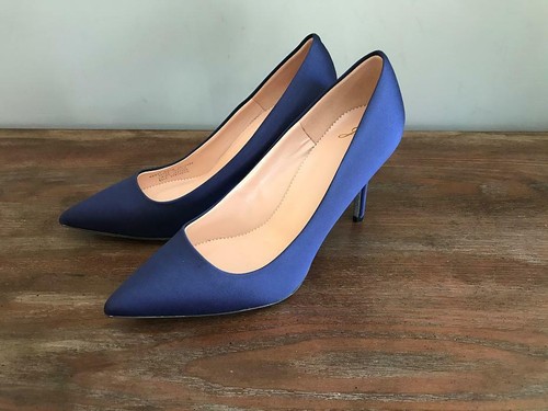 Zapatos de salón Elsie NWB JCrew $278 en satén con suela brillante 6-M azul marino AE847 tacones - Imagen 1 de 9