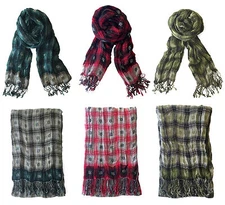 2-Pack Snowflake Holiday Warm Soft Checker Reversible Scarf Fringe Wrap Shawl