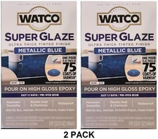 2 PACK Rust-Oleum Watco Super Glaze Pour On High Gloss Epoxy 1 Qt Metallic Blue