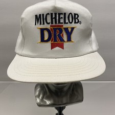 Vintage MICHELOB DRY White Snapback Trucker Hat Embroidered Made in USA Beer