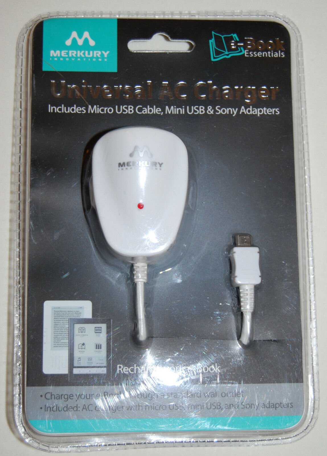 New! Merkury Innovations e-Book Essentials Universal AC Charger Micro USB