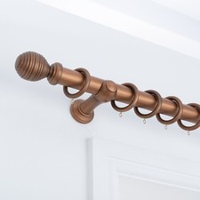Ribbed Wooden Curtain Pole 35mm Set Wood Curtain Rail Includes Rings & Fittings
