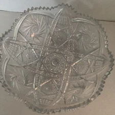 Vtg American Brilliant Cut Glass Scalloped Sawtooth Edge Bowl Pinwheels