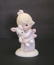 Vinatge 1978 Precious Moments Jesus Loves Me Mini Figurine Girl Holding Bunny.