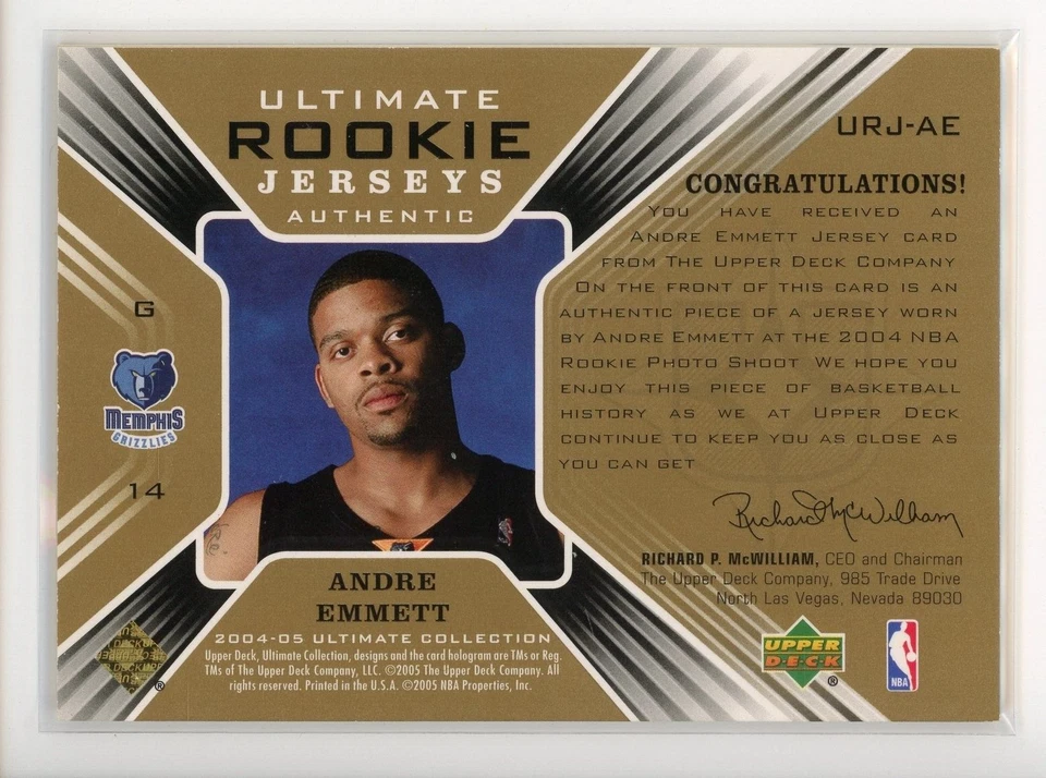 2004-05 Ultimate Collection Rookie Jerseys #AE Andre Emmett Grizzlies /275 - Image 2 of 3