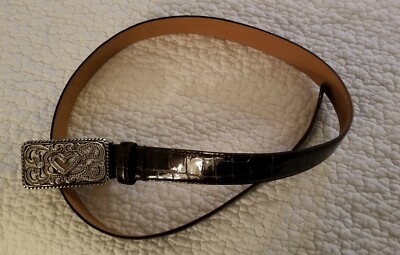 Brighton leather belt SZ XL Vintage Brighton Wms Sz XL 36 Black Leather Croc Embossed  main image 4