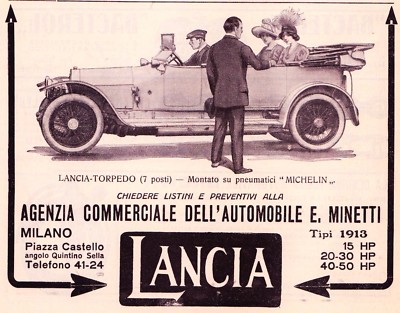 ADVERTISEMENT 1913 TORPEDO LANCIA 7 SEATER E. MINETTI TYPES 1913 CAR LUXURY CAR