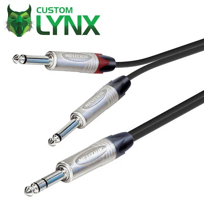 Custom Lynx Neutrik Insert Splitter Cable, Y Lead. Pro 1/4" TRS Jack to 2 x Jack