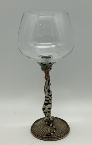 Bronze, Enamel & Rhinestone Jeweled Zebra Stemmed Wine Glass Goblet Animal - Picture 1 of 8