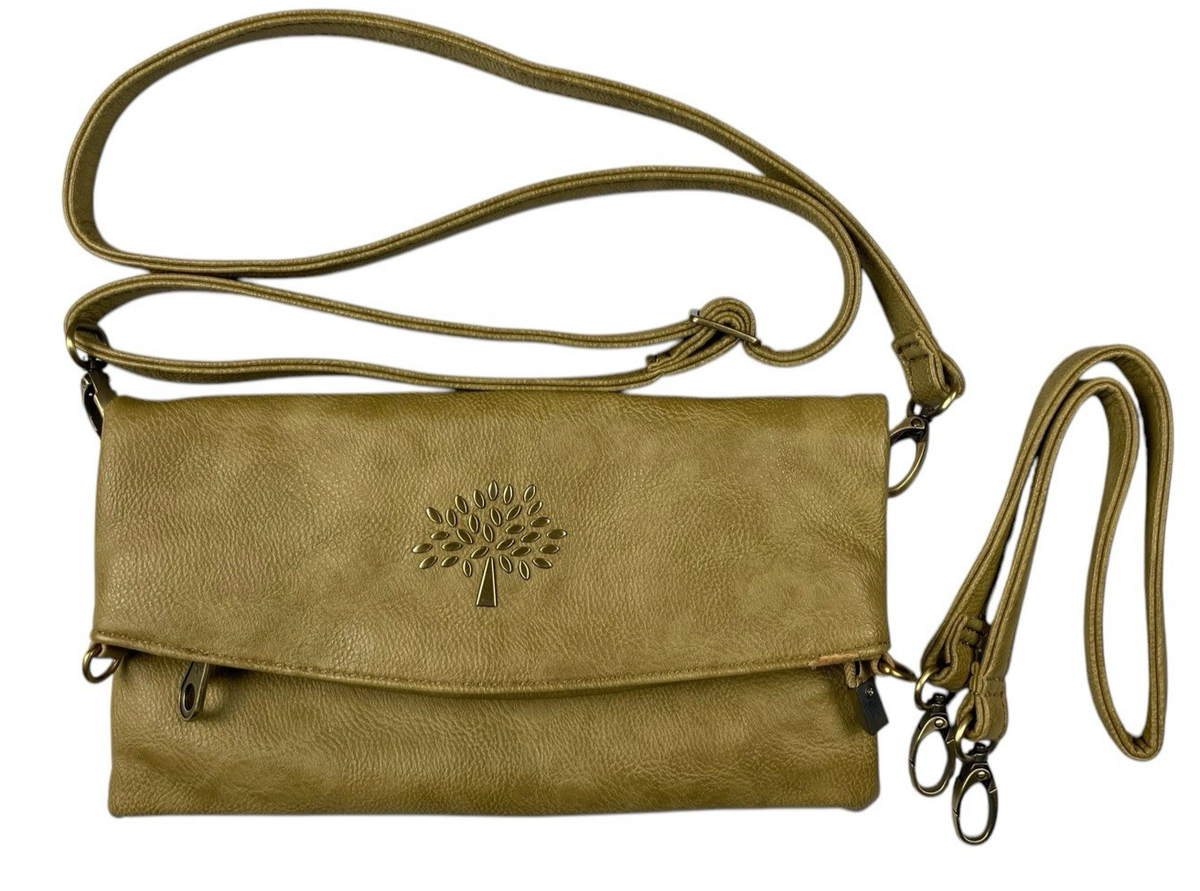Mulberry Crossbody Clutch Purse Leather Handbag Beige Tree