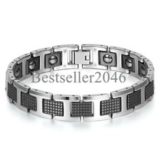 Mens Tungsten Carbide Link Magnetic Therapy Bracelet Health Chain Bangle 8"
