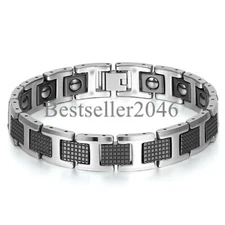 Mens Tungsten Carbide Link Magnetic Therapy Bracelet Health Chain Bangle 8"