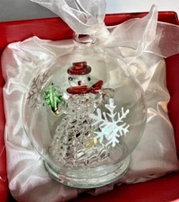 Spun Glass Christmas Ornament Snowman LED Lights 2.75" NIB Clear Blown