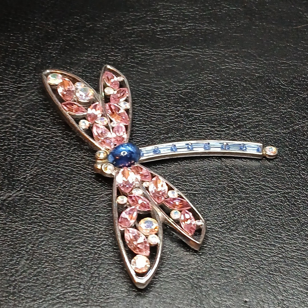 Vintage GIVENCHY Pin Brooch Dragonfly Pink/Blue Crystal