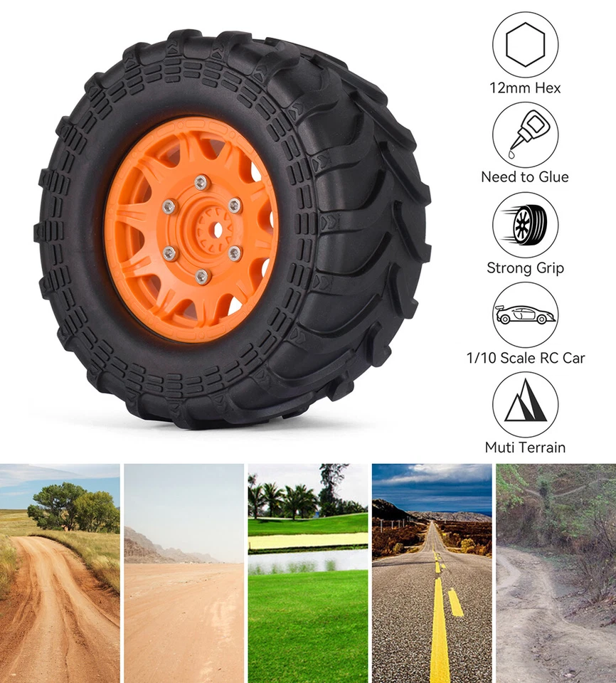4x 1/10 RC Rally Reifen Felge 12mm Hex für 1/10 Traxxas HSP HPI Tamiya RC Auto - Bild 3 von 4