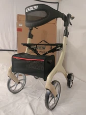 All Terrain Rollator Folding Adjustable Height Walker w/ Seat and Brakes Tan