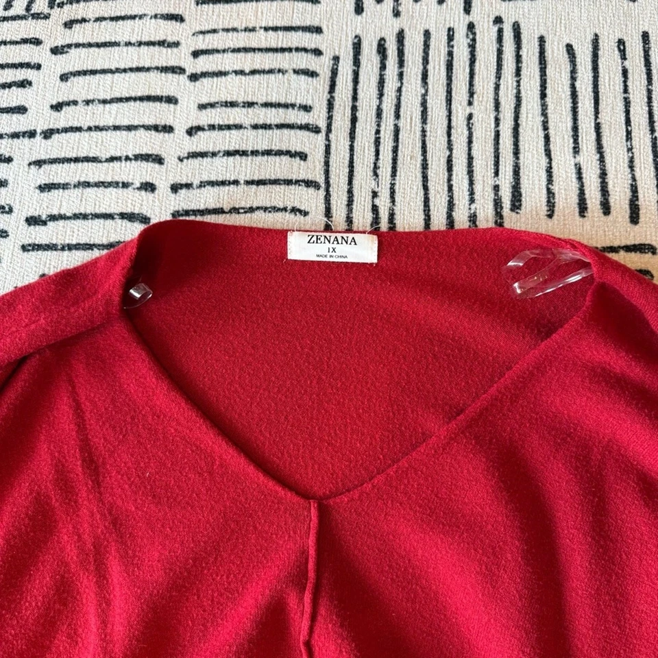 Suéter Zenana Elegante Escarlata Cuello en V para Mujer XL Foto 4 de 4