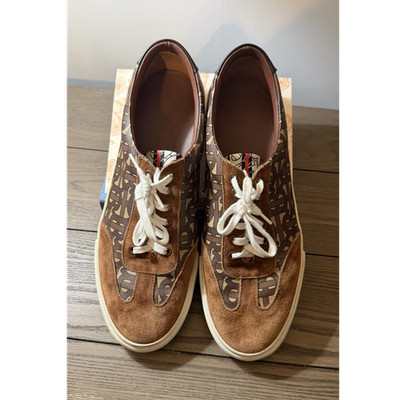 Burberry Men's Monogram Low Top Lace-Up Suede Sneakers Brown Athletic Shoes