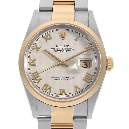 ROLEX Datejust 16203 cream Pyramid, Roman, 3 rows, Oyster Bracelet P Number ...