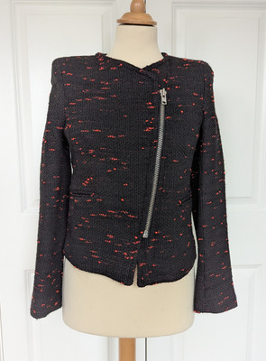 Sandro black red tweed 5365E zip up jacket 8 excellent condition