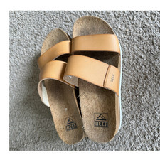 Reef Tan Leather Slide Sandals Women Size 6 C...