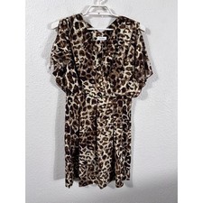 Calvin Klein Sheath Dress Womens M Brown Leopard Print Flutter Sleeve
