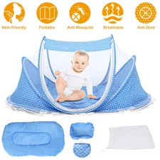 Foldable Baby Travel Bed - Mosquito Net, Pillow, Mattress - Travel, Outdoor