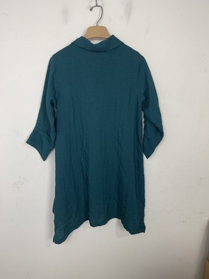 Womens CMC Teal Crinkle Button Front Long Sleeve Blouse Top Made in USA Size S