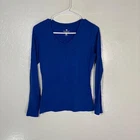 SEG'MENTS Shirt Womens Small Blue 100% Merino Wool V Neck Long Sleeve Top