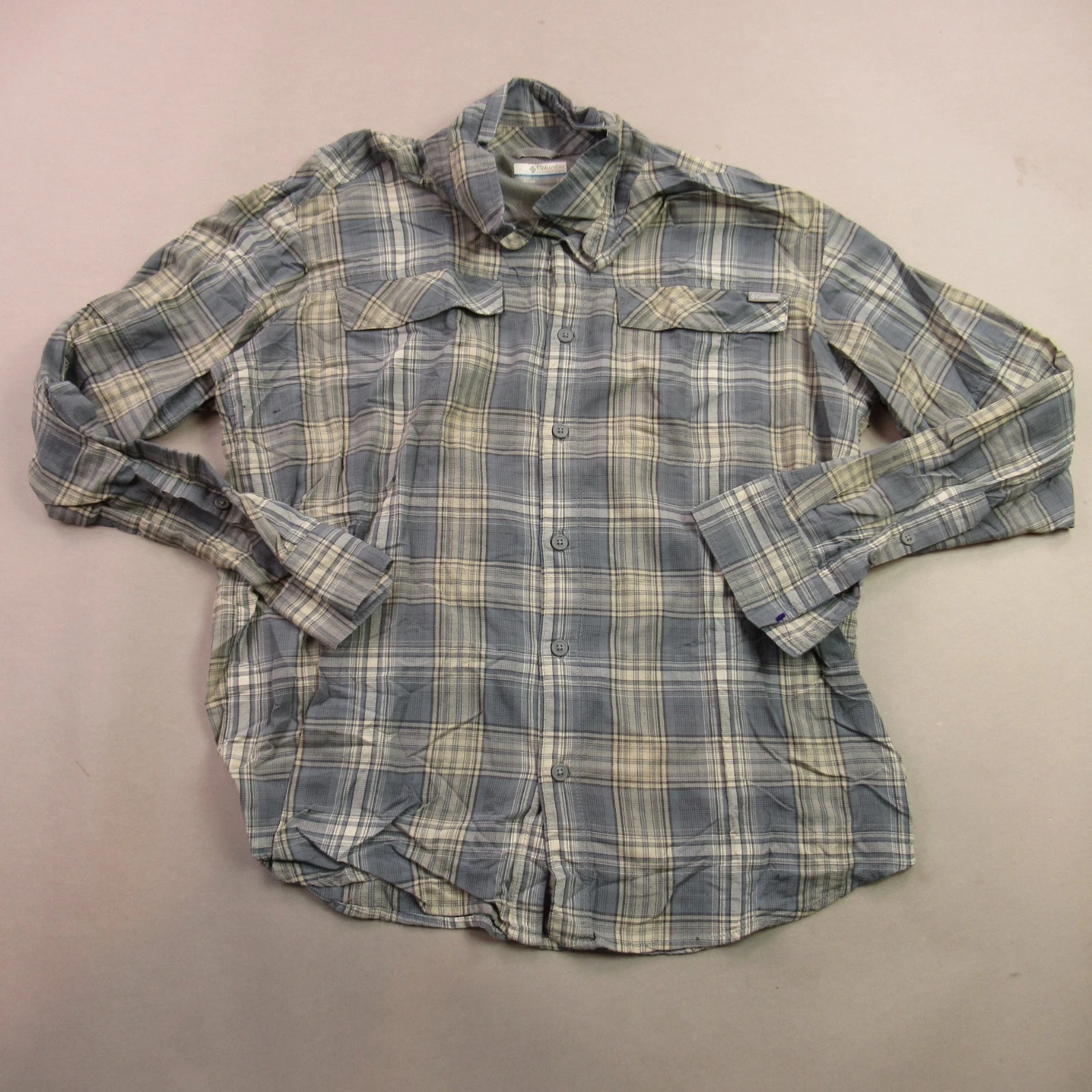 Columbia Shirt Mens Large Long Sleeve Button Front Plaid Pocket Outdoors