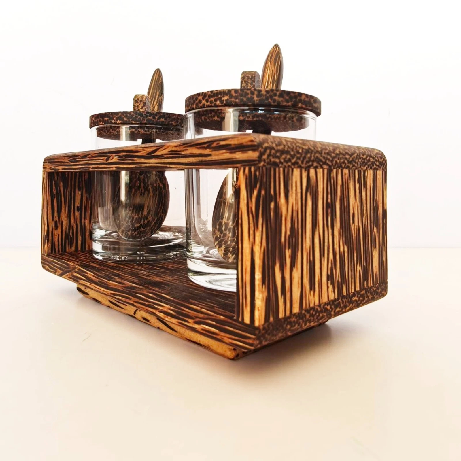 Exotic Thai Palm Wood 2-Jar Spice Set | Handmade Kitchen Salt & Pepper Organizer
Opens in a new wind