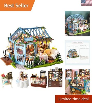 Elegant DIY Rose Garden Tea House Dollhouse Kit - Step-by-Step Assembly Included
