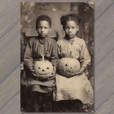 Art Print Sisters Pumpkins Halloween Creepy Antique Gothic Odd Retro Style