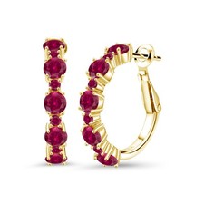 Gemstone Birthstone Hoop Earrings for Women  18K Yellow Gold Plated Silver 
