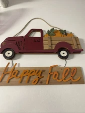 Happy Fall Red Pickup Pumpkin Sign Decor