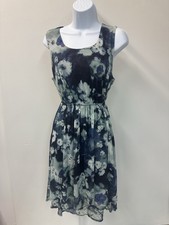 SIMPLY VERA VERA WANG Dress Large Floral Blue Mid Length Watercolor