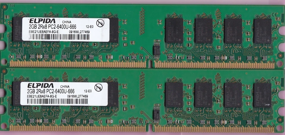 4GB 2x2GB PC2-6400 ELPIDA EBE21UE8AEFA-8G-E DDR2-800 DESKTOP Ram Memory Kit DIMM - Image 2 of 4