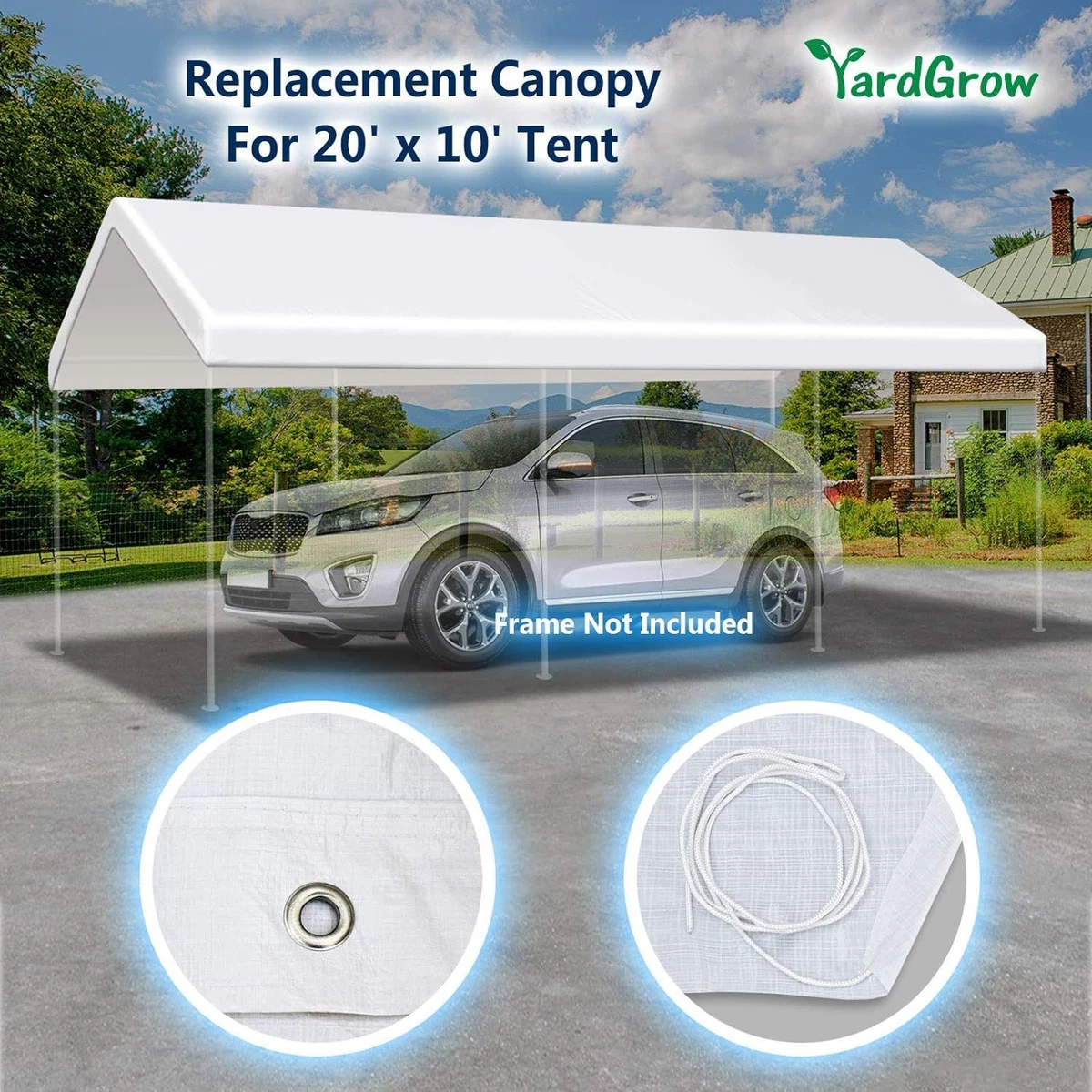 YardGrow 10 x20 Carport Replacement Canopy Cover for Tent Top