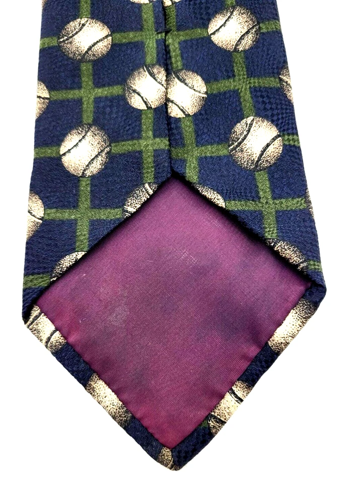 Corbata Baloncesto Seda Hecha en EE. UU. 58" Azul Verde Cuadrados ESTRUCTURA Le COLLEZIONI Foto 4 de 4