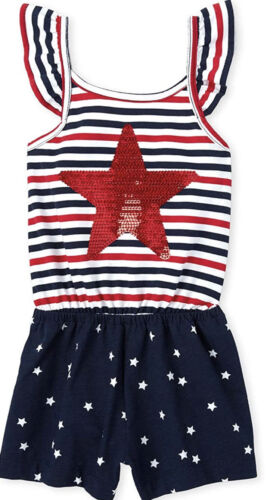 The Children’s Place Girls Size 4 Americana Stars and Stripes Romper New - Picture 1 of 2