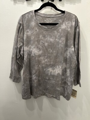 NWT Women s Sonoma Tie Dye Long Sleeve Crew Neck T-Shirt 2X Salty Gray Cotton