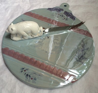 Pfaltzgraff Winter Frost Cheese Tray w/ Polar Bear Slicer Party Server 