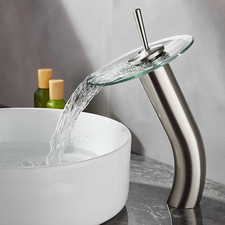 Waterfall Bathroom Faucet Glass Single Handle Solid Brass Basin Lavatory Vessel